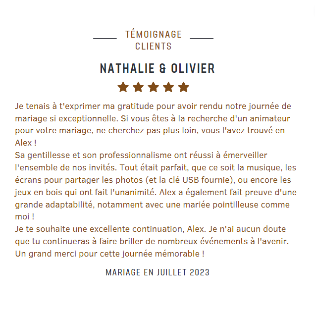 Nathalie olivier mariage avis